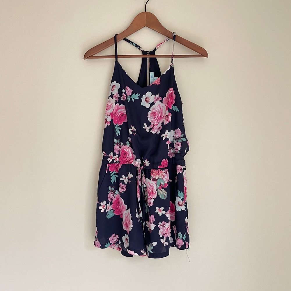 She and Sky Women's Navy Blue Floral Romper
